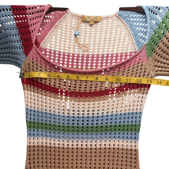 Vintage-Inspired VRG GRL Multicolor Crochet Knit Maxi Dress Long Sleeves Size 8 - Picture 8 of 15